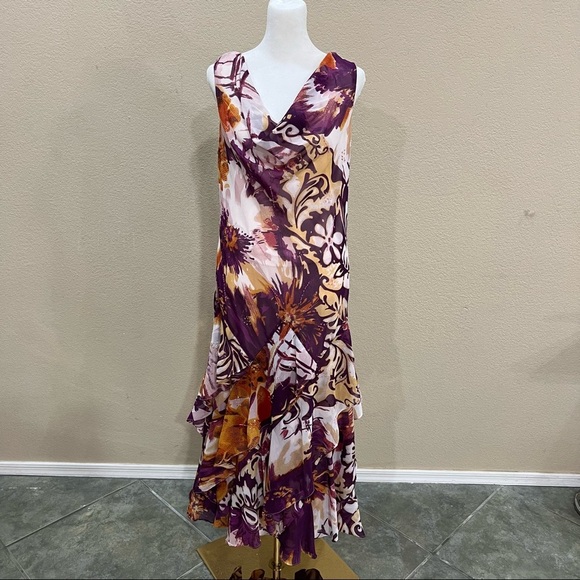 Vtg Y2K Robbie Bee Colorful Beaded Waterfall Hem Slip Dress Sz 8 Boho Fairy EUC - Picture 1 of 11
